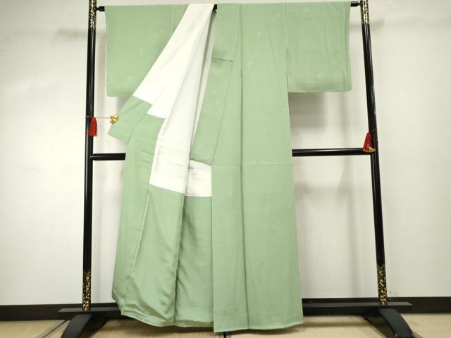平和屋着物●上質な色無地 花丸地紋 若葉色 正絹 逸品 未使用 AABF4206cs