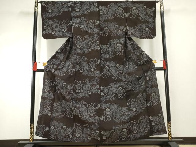 平和屋着物●弓浜絣 単衣 花鼓文 綿 逸品 AABF4215cs