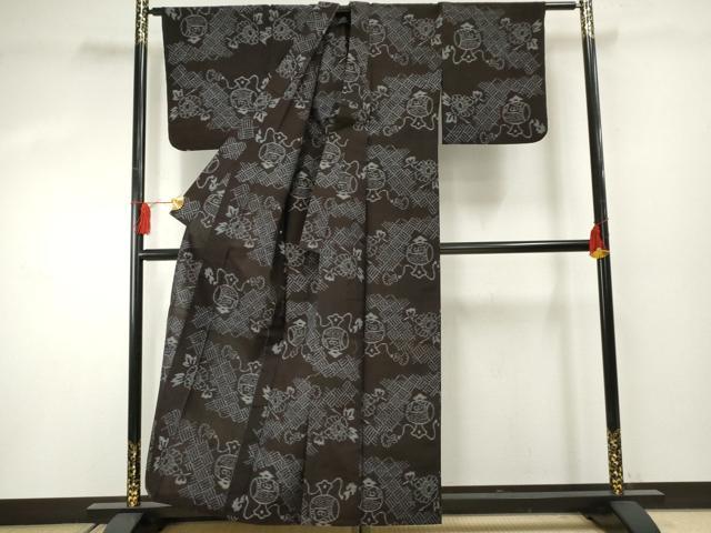 平和屋着物●弓浜絣 単衣 花鼓文 綿 逸品 AABF4215cs
