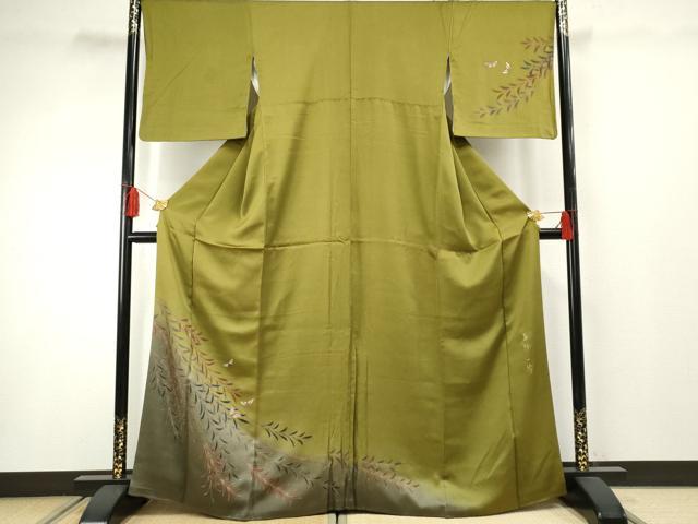 平和屋着物●染色作家 草野一騎 訪問着 舞蝶枝葉文 暈し染め 金彩 正絹 逸品 AABF4224cs