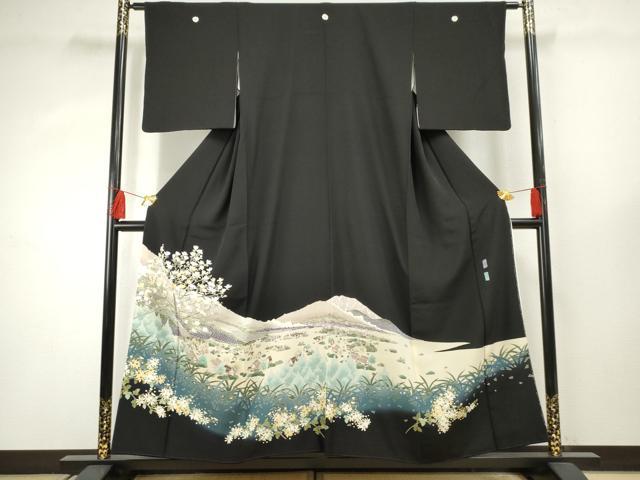 平和屋着物●本加賀友禅作家 横山秀一 黒留袖 遠山風景文 白川郷 正絹 逸品 AABF4226cs