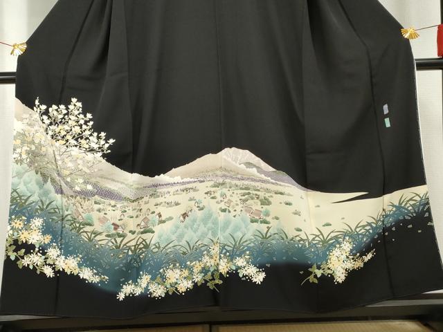 平和屋着物●本加賀友禅作家 横山秀一 黒留袖 遠山風景文 白川郷 正絹 逸品 AABF4226cs
