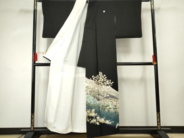 平和屋着物●本加賀友禅作家 横山秀一 黒留袖 遠山風景文 白川郷 正絹 逸品 AABF4226cs