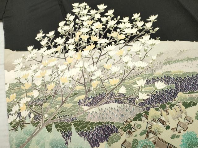 平和屋着物●本加賀友禅作家 横山秀一 黒留袖 遠山風景文 白川郷 正絹 逸品 AABF4226cs