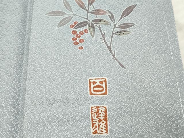 平和屋着物●京加賀友禅 百貫達雄 色無地 紋意匠 秘色色 正絹 逸品 AABF4229cs
