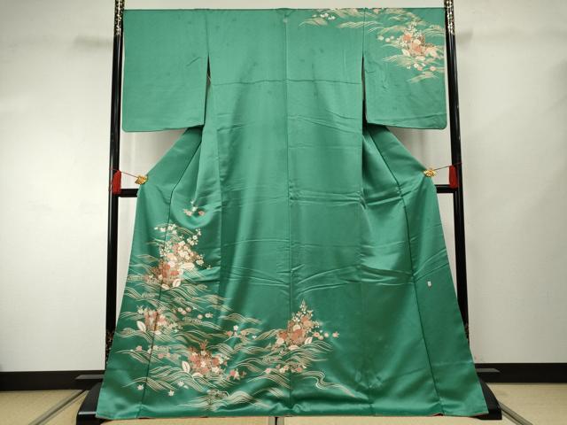 平和屋着物●十日町老舗ブランド 吉澤友禅 吾妻徳穂 訪問着 立波花文 金彩 ロング丈 正絹 逸品 AABF4248cs