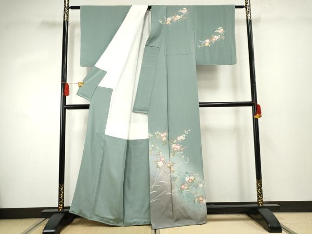 平和屋着物●訪問着 友禅 枝花文 暈し染め 金銀彩 正絹 逸品 未使用 AABF4255cs