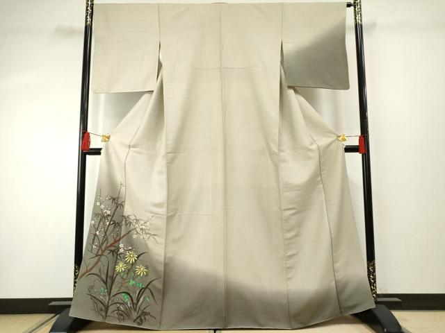 平和屋着物●訪問着 紬地 手描き 枝花文 正絹 逸品 AABF4259cs