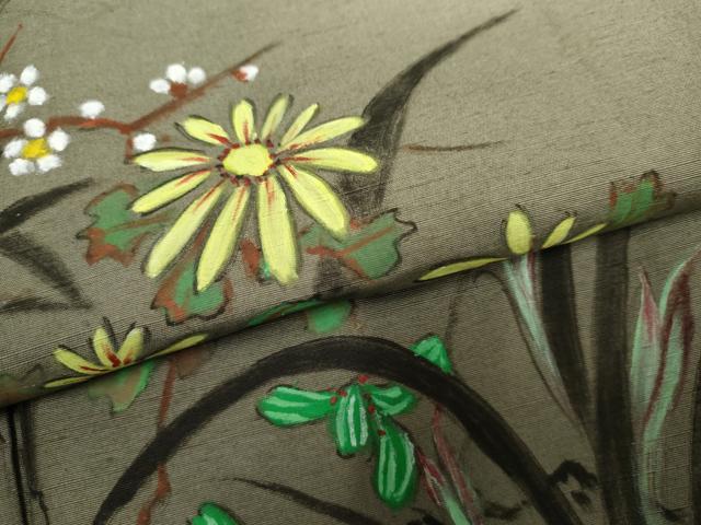 平和屋着物●訪問着 紬地 手描き 枝花文 正絹 逸品 AABF4259cs