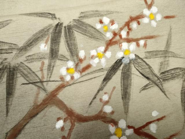 平和屋着物●訪問着 紬地 手描き 枝花文 正絹 逸品 AABF4259cs