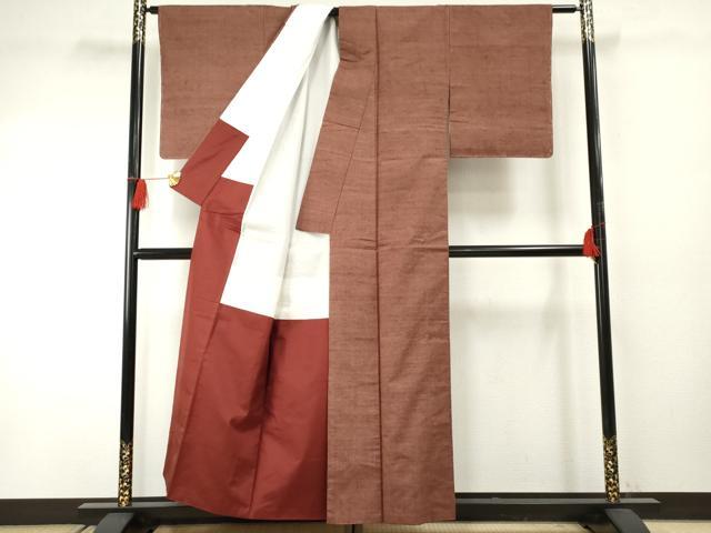 平和屋着物●上質な紬 色無地 鳶色 正絹 逸品 AABF4262cs
