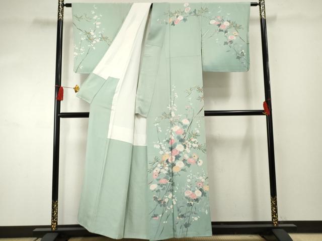 平和屋着物●訪問着 友禅 作家物 枝花文 暈し染め 正絹 逸品 未使用 AABF4280cs