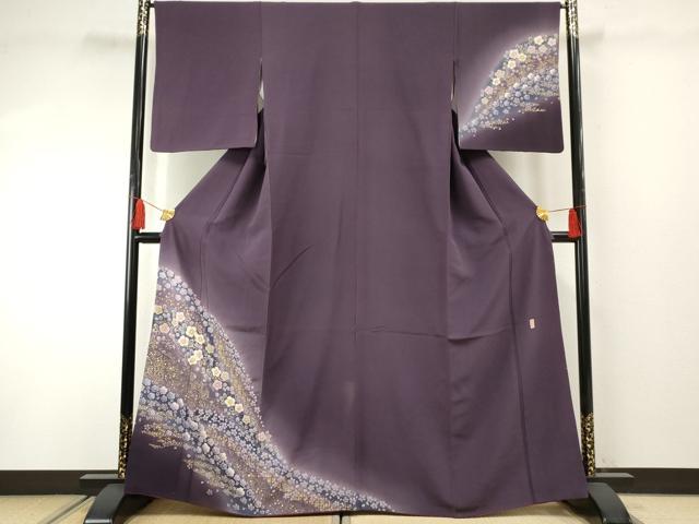 平和屋着物●越後十日町の一流染匠 桐屋・翠山工房 訪問着 流水草花文 暈し染め 金彩 やまと誂製 正絹 逸品 AABF4289cs