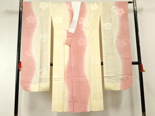 平和屋着物●振袖用長襦袢 無双仕立て 舞桜地紋 暈し染め 丹後ちりめん やまと誂製 反端付き 正絹 逸品 AABF4290cs