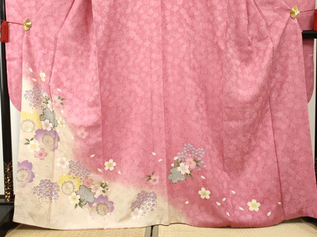 平和屋着物●豪華振袖 舞花文 暈し染め 金糸 金彩 正絹 逸品 AABF4295cs