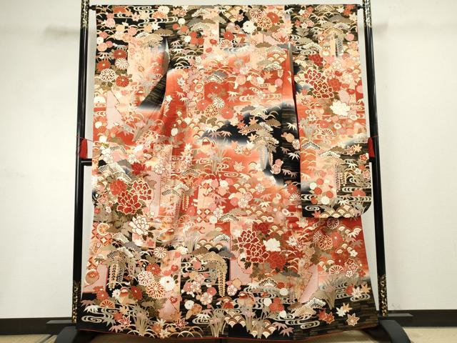 平和屋着物●豪華振袖 駒刺繍 鴛鴦吉祥花文 暈し染め 金彩 正絹 逸品 AABF4311cs