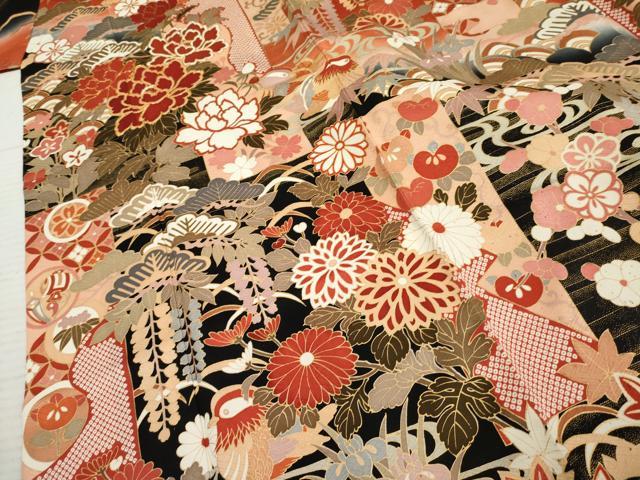 平和屋着物●豪華振袖 駒刺繍 鴛鴦吉祥花文 暈し染め 金彩 正絹 逸品 AABF4311cs