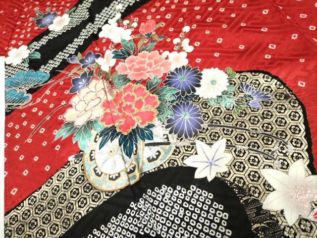 平和屋着物●豪華振袖 駒刺繍 絞り 花車文 金銀彩 正絹 逸品 AABF4317cs