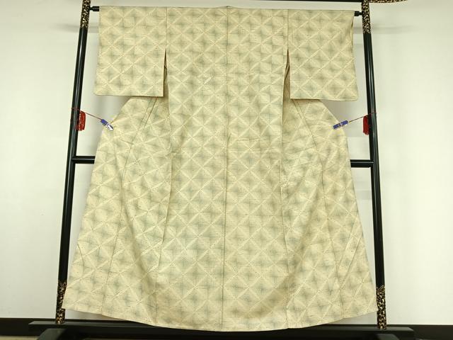 平和屋着物▽上質な紬 単衣 菱文 正絹 逸品 AABF4321jh