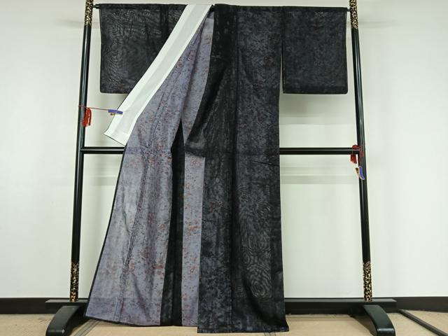 平和屋着物▽上質な小紋 無双 紗袷 紗×紗 草花文 正絹 逸品 AABF4326jh
