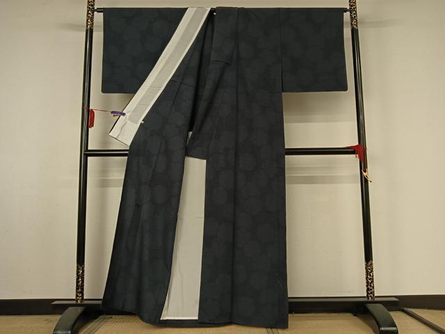 平和屋着物▽本塩沢 単衣 110亀甲 雪輪文 証紙付き 正絹 逸品 AABF4330jh