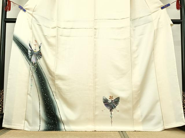 平和屋着物▽訪問着 単衣 飛鶴花文 暈し染め 金銀彩 ロング丈 正絹 逸品 AABF4349jh