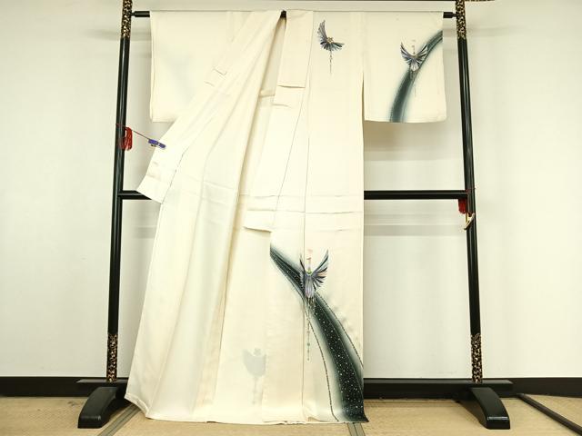平和屋着物▽訪問着 単衣 飛鶴花文 暈し染め 金銀彩 ロング丈 正絹 逸品 AABF4349jh