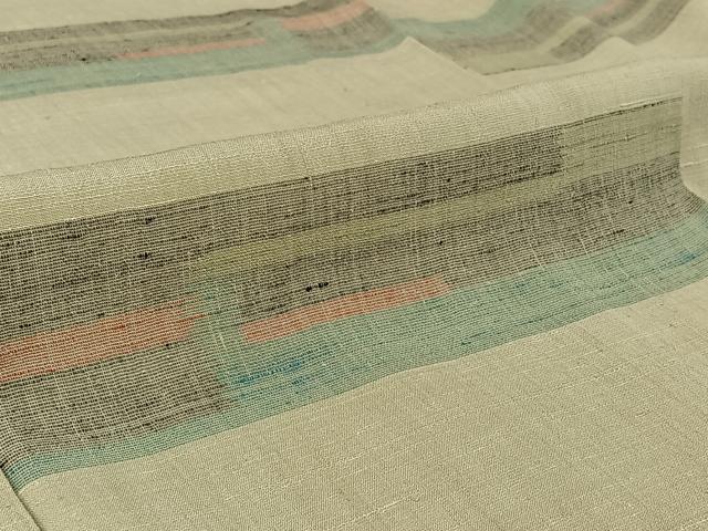 平和屋着物▽結城ちぢみ 単衣 横段文 正絹 逸品 AABF4353jh