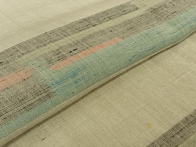 平和屋着物▽結城ちぢみ 単衣 横段文 正絹 逸品 AABF4353jh