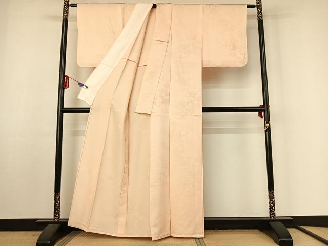 平和屋着物▽上質な色無地 単衣 風景流水地紋 肌色 正絹 逸品 AABF4356jh