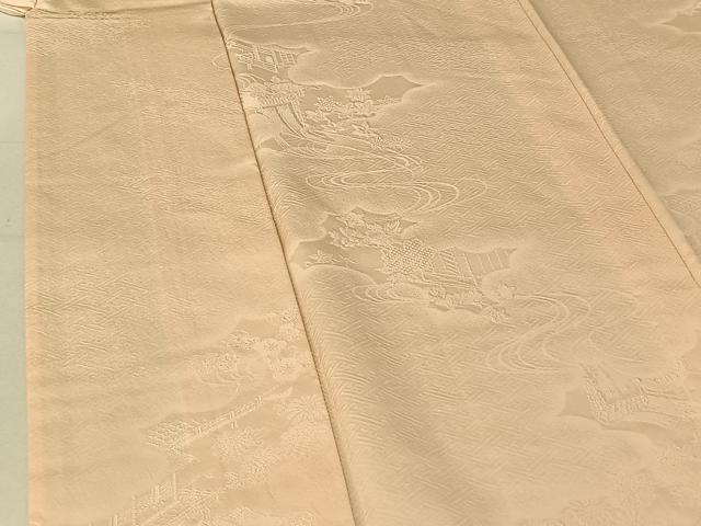 平和屋着物▽上質な色無地 単衣 風景流水地紋 肌色 正絹 逸品 AABF4356jh