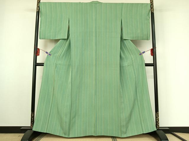 平和屋着物▽上質な小紋 単衣 縞 正絹 逸品 AABF4357jh