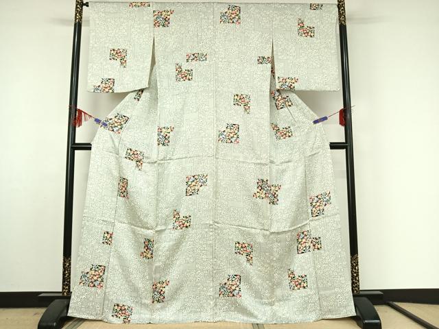平和屋着物▽上質な小紋 単衣 色紙花文 正絹 逸品 AABF4359jh