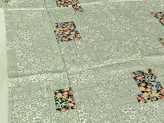 平和屋着物▽上質な小紋 単衣 色紙花文 正絹 逸品 AABF4359jh