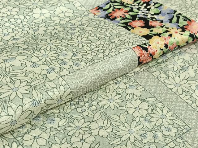 平和屋着物▽上質な小紋 単衣 色紙花文 正絹 逸品 AABF4359jh