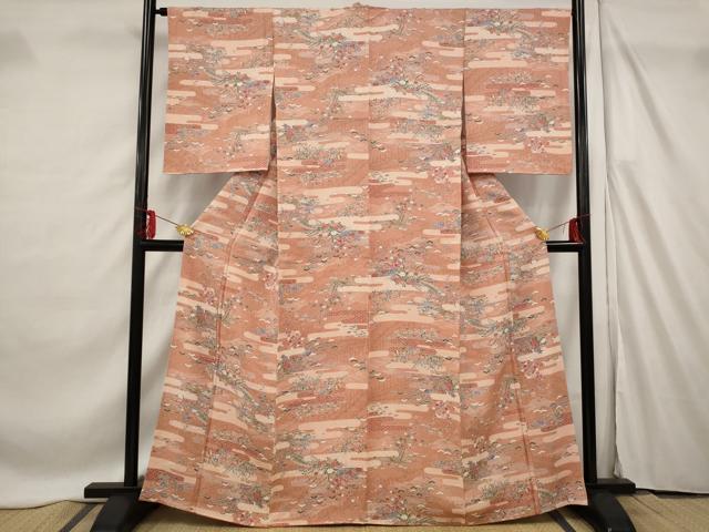 平和屋着物■上質な小紋 エ霞花文 正絹 逸品 未使用 AABF4378st