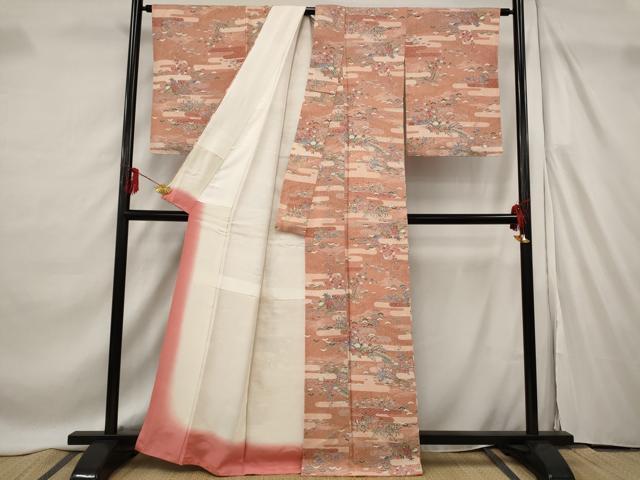 平和屋着物■上質な小紋 エ霞花文 正絹 逸品 未使用 AABF4378st