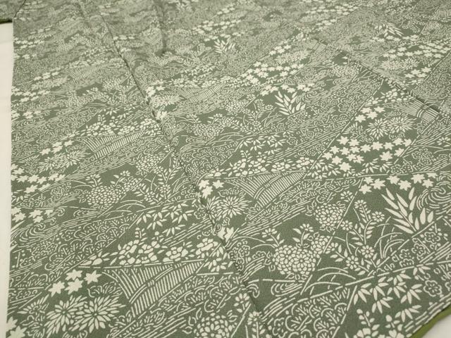 平和屋着物■上質な小紋 型染め 切り嵌め草花文 正絹 逸品 AABF4388st
