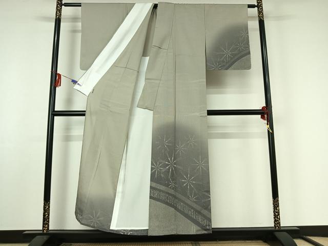 平和屋着物▽本塩沢 訪問着 単衣 幾何学文様 正絹 逸品 AABF4403jh