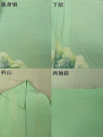 平和屋着物▽訪問着 単衣 手描き 樹林文 暈し染め 正絹 逸品 AABF4408jh