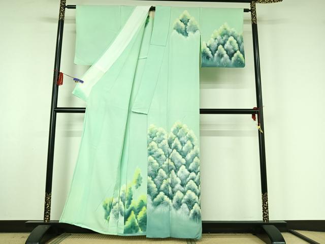 平和屋着物▽訪問着 単衣 手描き 樹林文 暈し染め 正絹 逸品 AABF4408jh