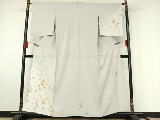 平和屋着物▽訪問着 単衣 作家物 駒刺繍 更紗花文 金糸 健勝苑扱い 正絹 逸品 AABF4418jh