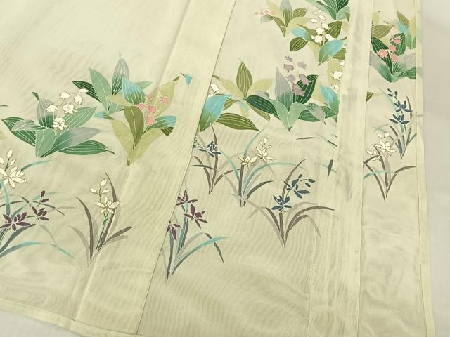 平和屋着物▽訪問着 無双 紗袷 紗×紗 草花文 金彩 正絹 逸品 AABF4426jh