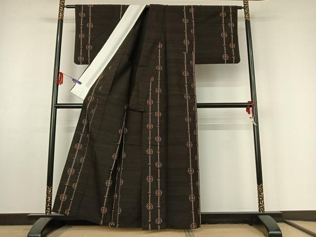 平和屋着物▽国指定重要無形文化財 本場久米島紬 単衣 七宝文 正絹 逸品 AABF4432jh