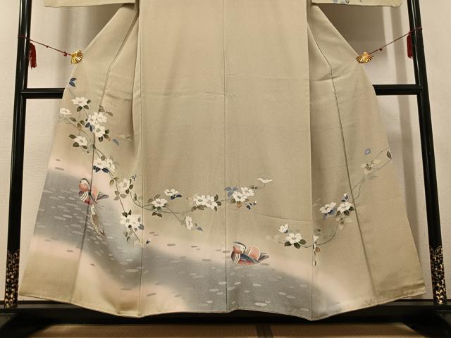 平和屋着物●訪問着 友禅 作家物 鴛鴦枝花文 暈し染め 正絹 逸品 AABF4442ph
