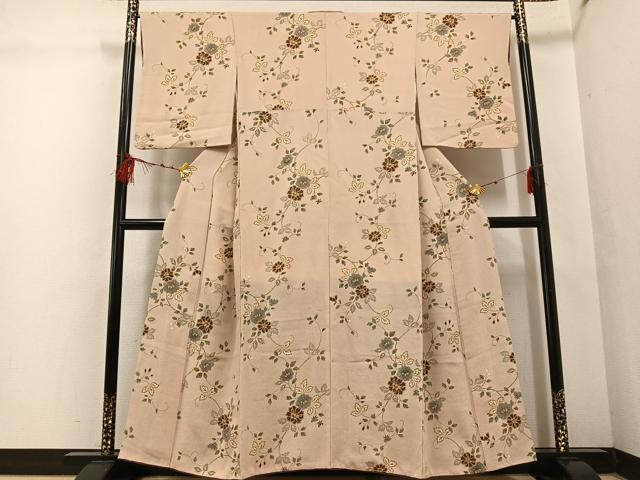 平和屋着物●上質な小紋 草花文 金彩 鬼しぼ縮緬 正絹 逸品 AABF4448ph