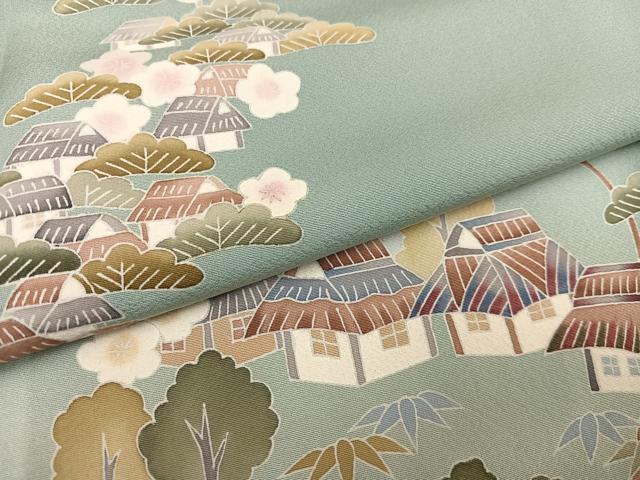 平和屋着物●本加賀友禅作家 南克治 訪問着 風景松笹文 暈し染め 正絹 逸品 AABF4453ph