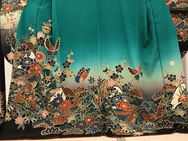 平和屋着物●手ざし京紅型染・宮崎紅型 宮崎良次 振袖 花蝶文 暈し染め ロング丈 正絹 逸品 AABF4461ph