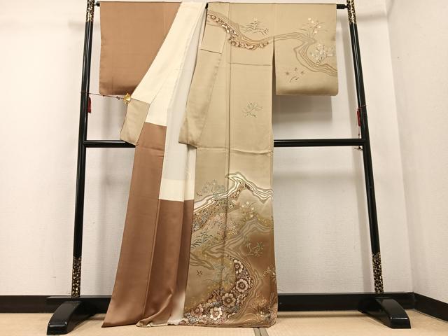平和屋着物●訪問着 草花文 暈し染め 金彩 正絹 逸品 未使用 AABF4463ph