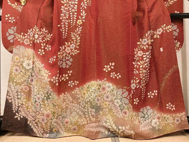 平和屋着物●豪華振袖 作家物 絞り 草花文 金彩 金通し地 正絹 逸品 AABF4465ph